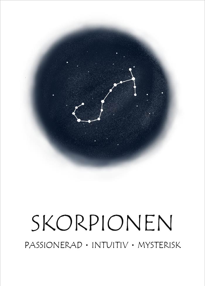 Stjärntecken rund natthimmel Skorpionen - Svensk text