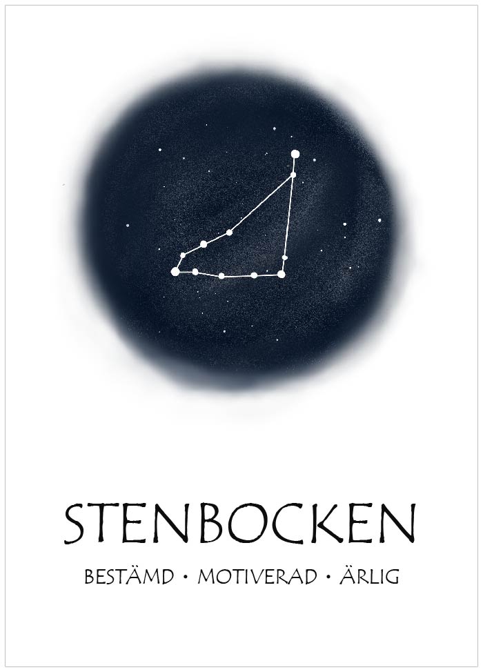 Stjärntecken rund natthimmel Stenbocken - Svensk text